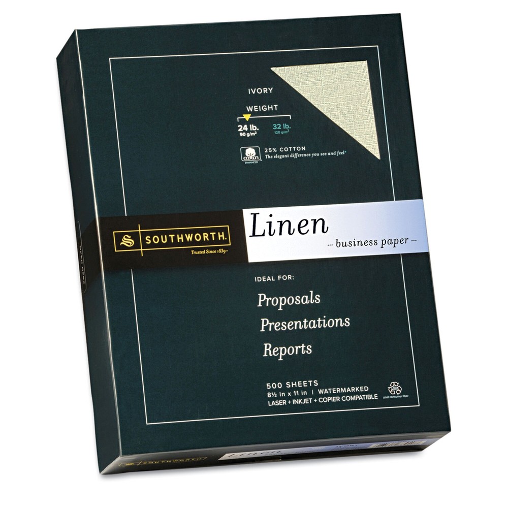 Southworth 24 lb Ivory Linen Business Paper 8.5x11 500 Sheets FSC Certified