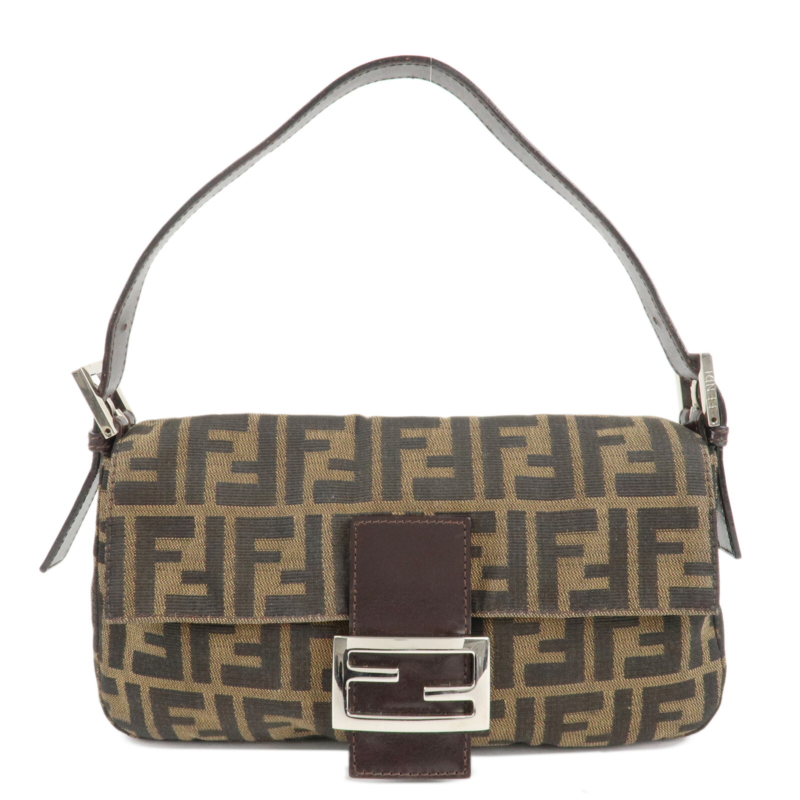 Auth FENDI Zucca Mamma Baguette Shoulder Bag in Brown Black Canvas 26424 Preowned Fast Shipping