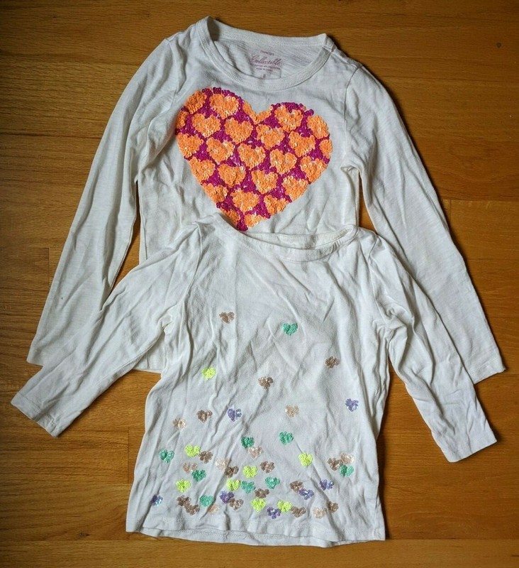 2 Crewcuts Heart Sequin Girls Tops, Long Sleeve Shirts, Collectible line, 8, 10
