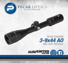 NEW Pecar Optics 3-9x44AO Rifle Scope Air Gun Blue Carbon Hunting Target Mil Dot