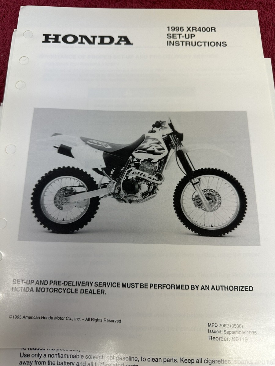 Honda 96 1996 XR400R Dealer Set up Instructions Manual Official