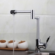 Chrome Kitchen Sink Faucet Single Handle Deck Mount Fold Swivel Spout Mixer Taps