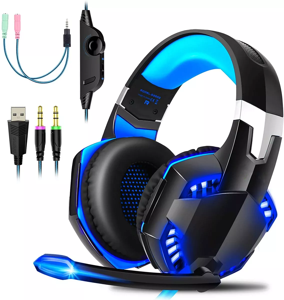 Gaming Headset Gaming Headphones with Microphone LED Light Surround Sound