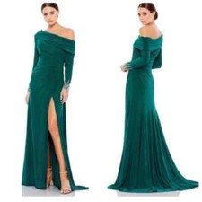 Mac Duggal 12231 One Shoulder Beaded Cuff Dress Emerald Green Size 6 NWOT