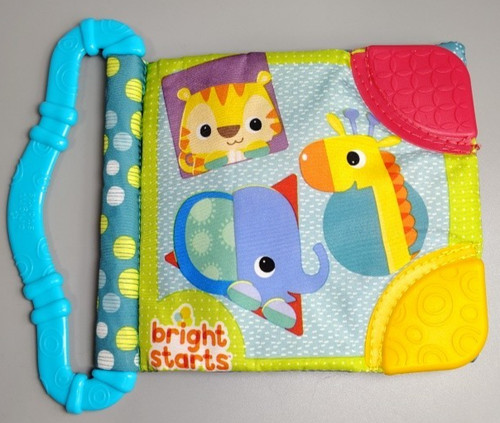 Bright Starts Teether Cloth Book with Chew Corners Crinkle Sensory Animal Zoo 