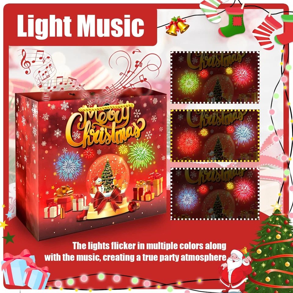 Christmas gift bag light fireworks and cheer music with shopping handle groce... - Image 4 of 4
