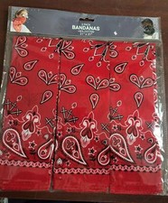 3 Bandanas Red Paisley 21" sq Premium Adult 100 Cotton Western Cowboy Unisex
