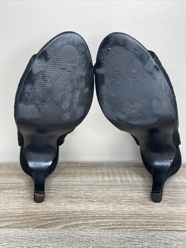 Nine West Black Suede Booties Cut Out Scallop Peep Toe Boots 7.5 High Heels - Picture 10 of 11