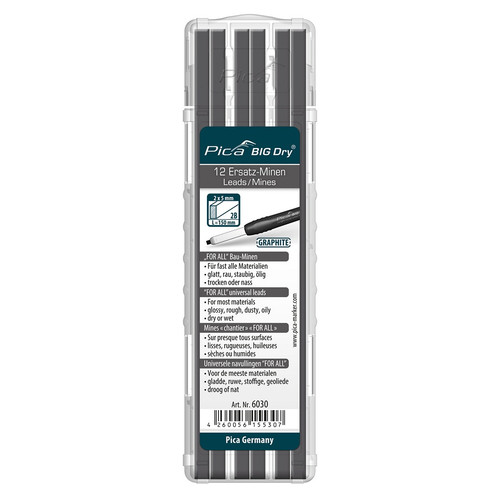 Pica 6030 BIG-Dry Graphite Refill Leads, 12-Pack