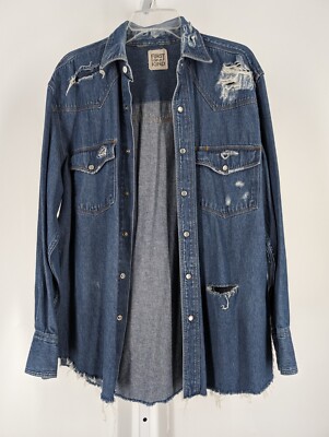 Furst Of A Kind Remade Deconstructed Punk Thrash Western Snap Cowboy Denim Shirt