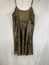 Gilligan O Malley Small Satin Leopard Print Chemise Babydoll lingerie Gold tag
