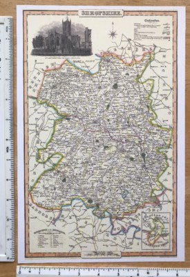 Historical 1840 Pigot Reprint Old Victorian Colour Map Staffordshire Antique