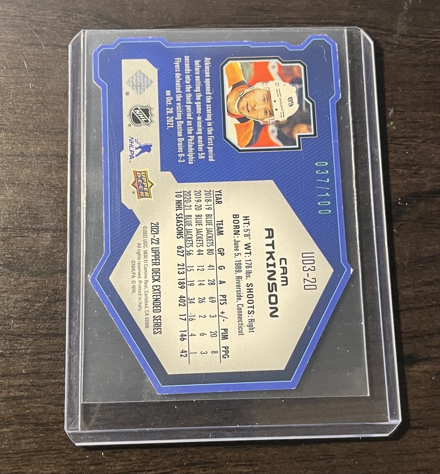 2021-22 UD Extended Series UD3 #20 Cam Atkinson #'d /100 Philadelphia Flyers - Image 2 of 2