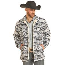 Rock  Roll Denim Men's Aztec Brushed Blue Jacquard Shirt Jacket BM92C04341