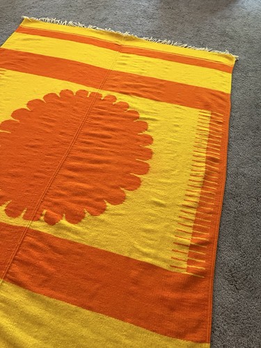 70s Flor De Oaxaca Hand Woven Rug Wall Hanging Blanket Hand Dyed Wool 55 X 68 - Picture 3 of 3