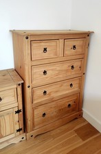 Corona 5 Drawer Chest - Rustic Distressed Waxed Pine Bedroom  Furniture 