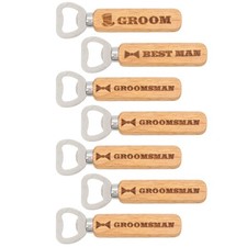 Brosash Groomsman Gift Set Wooden Bottle Openers   Pack of 7: One, Brown