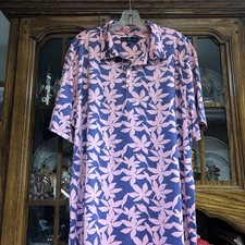 Simply Southern Men  s Polo Short Sleeve Shirt, Collar XL Floral Print Pink Blue
