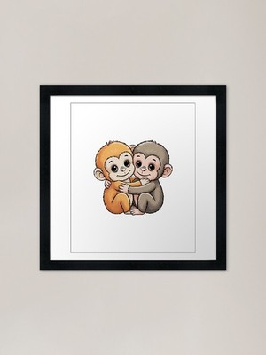 Süßes Baby Affe mit Namen Punch Plüsch gerahmtes Wandbild Poster Leinwanddruck Bild