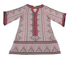 Michael Kors Womens Geometric Printed Bell Sleeve Mini Dress Pink Size 1X