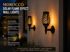 2 Pack Solar Powered Wall Lights – Morocco Flame Effect Outdoor LED Lamps