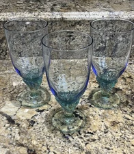 Bormioli Rocco Bahia Glasses Large Blue Green Stem Water Tea Goblets Set Of 3