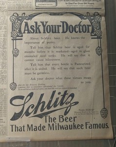 SEPT 15, 1906 NEWSPAPER PAGE #2543- SCHLITZ PRE-PROHIBITION- ASK YOUR DOCTOR 