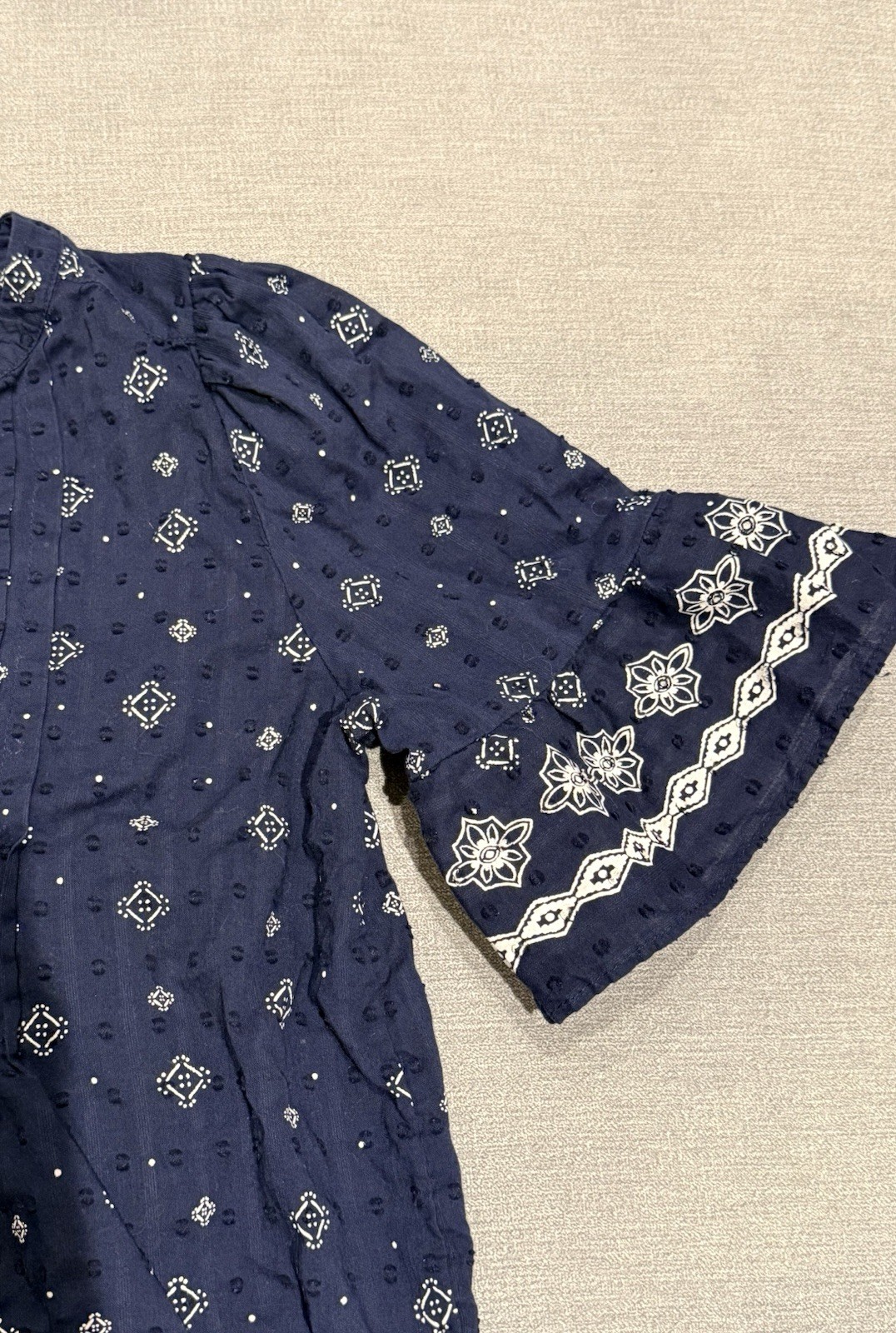 LOFT Navy Embroidered Split Neck Flutter Sleeve B… - image 3