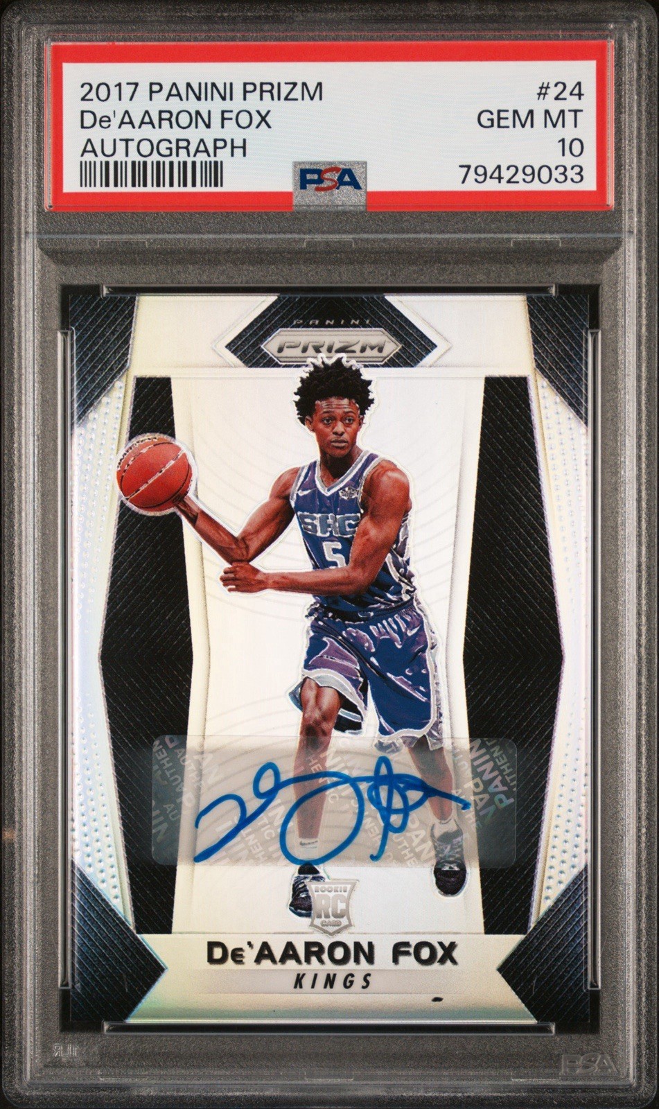 2017-18 Panini Prizm DE'AARON FOX #24 RC Rookie Auto Silver SP PSA 10 💎Spurs📈