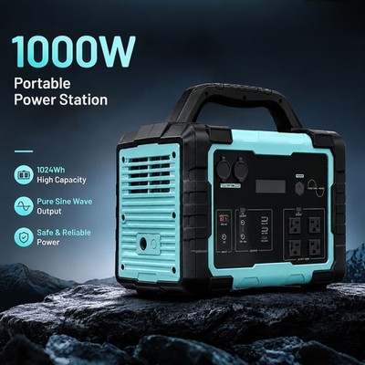 Portable Power Station 1000W Pure Sine Wave Off-Grid Solar Ready Power Bank 
