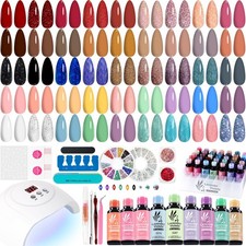 73 Pcs Nail Polish Kit with U V Light, 45 Colors with Nail Primer,Builder Bas...
