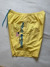 Vintage Polo Sport Ralph Lauren Men's XL Swim Trunks Shorts Yellow Lined 90's