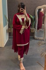 New Heavy Faux Georgette Maroon Salwar Kameez With Dupatta For Festival Wear