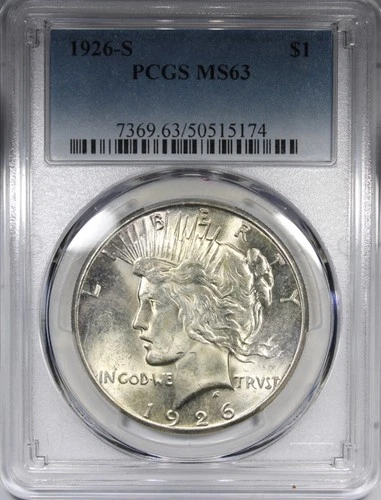 1926-S Peace Dollar PCGS MS63 Flashy Better Date $1