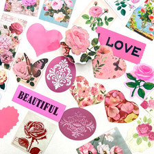 Pink Heart Flower Stickers Valentine's Day Junk Journal Collage Cards