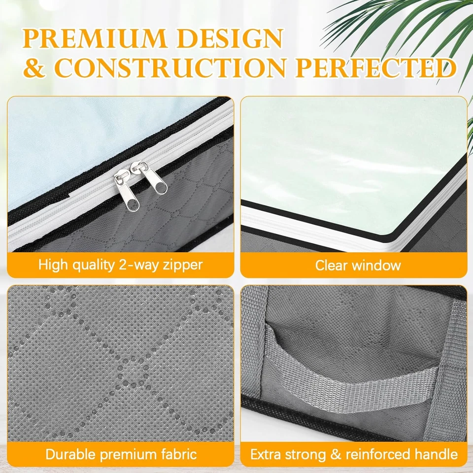 3 Pezzi Contenitori Sottoletto 75L, Maniglia Rinforzata, Finestra Trasparente, O - Immagine 3 di 4