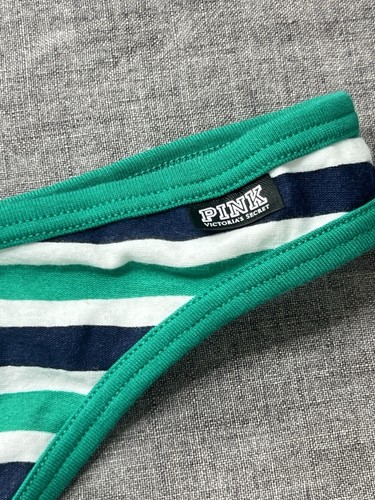 VICTORIA'S SECRET PINK COTTON STRIPED THONG PANTY STRETCH M NEW - 第 6/6 張圖片