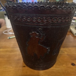 Antique Hand Tooled Leather Waste Basket/Garbage can Western Cowboy style