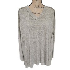 Easel Super Soft Tan V-Neck Exposed Seam Oversized Comfy Sweatshirt Size Small