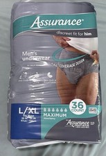 Assurance Mens L/XL Incontinence Underwear 36 Count Max Absorbency Made In USA