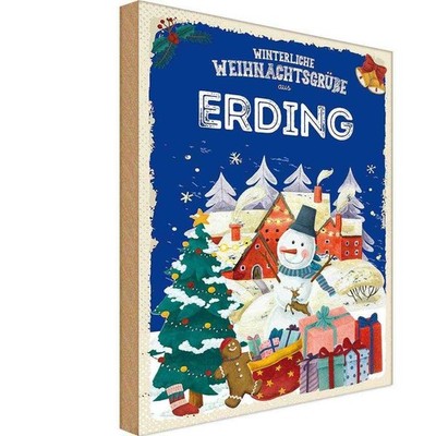 Holzschild 30x20 cm Weihnachtsgrüße ERDING Weihnachten Deko Geschenk Holz Schild