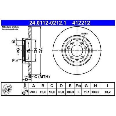 2x ATE Scheibenbremse hinten 26130756 für Peugeot DS Citroen Opel