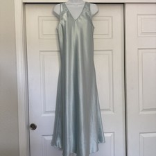 Halston Sateen Nightdress LONG Gown Lace LARGE Pale Green