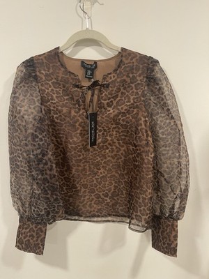 Rachael Zoe Women's Chic Leopard Print Top With Sheer Sleeves