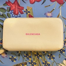 Balenciaga White/Cream and Pink Leather Zippy Wallet with COA