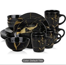 Alivio 16pcs Premium Porcelain Dinnerware Set – Black & Gold Marble Design, Scra