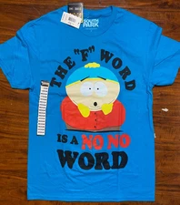 SOUTH PARK  Cartman "The "F" Word is a NO NO" Large Print Blue Graphic Tee- NWT