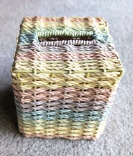 Pastel Woven Plastic Wicker Rattan Tissue Box Cover Holder Cube Square