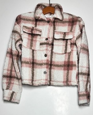 No Boundaries Sherpa Shacket Womens Small 3-5 Multicolor Plaid Button Front
