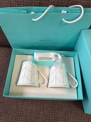 Tiffany & Co. Weizenblatt Becher Tassen 2er Set unbenutzt sauber mit Box Band